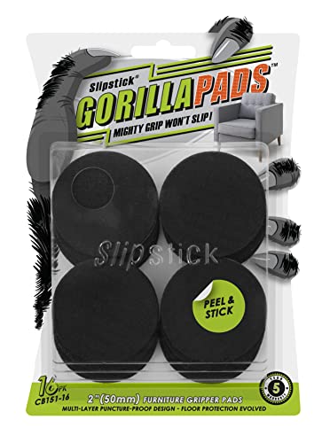Slipstick GorillaPads Non Slip Furniture Pads/Gripper Feet Floor Protectors (Set of 16) Premium 2 Inch Round Self Adhesive Rubber Stoppers for Furniture Legs - size: 2" Round x 16