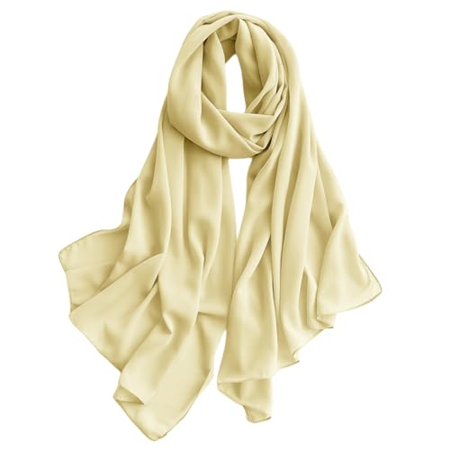 Harewom Chiffon Hijab for Women Sheer Shawl and Wraps for Wedding Bridal Scarves Summer Lightweight Sun-proof Scarf - color: Beige-yellow Chiffon Hijab Shawls Scarves