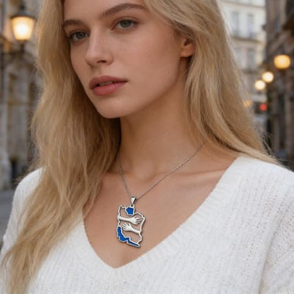 Iran Necklace Iran Map Charm Necklaces Dainty Gold Necklaces for Women Silver Jewelry Gifts for Women - color: A8：silver hug iran necklace