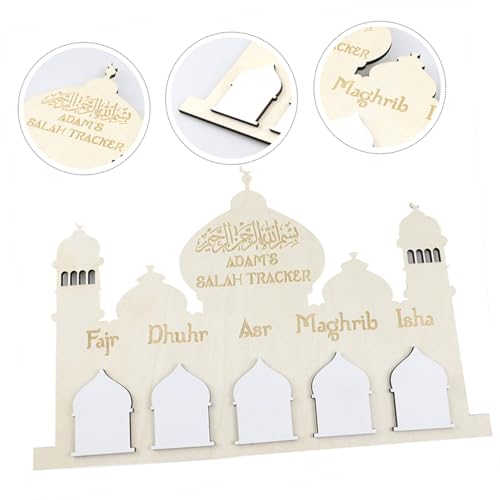 LALAFINA Ramadan Wooden Countdown Calendar Eid Mubarak Wall Hanging Decor for Home Festive Castle Design for Celebrating Ramadan and Eid Festivals