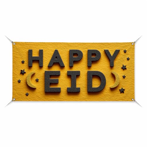 Happy Eid Large Banners and Signs for Outdoor by BCB Print | Festive Polyester Banner with 4 Hole for Easy Hang Indoor & Outdoor | 5x2.5ft Banner to Promote Business | HD Made in USA - color: Happy Eid, size: 5x2.5ft