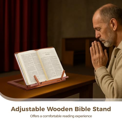 Adjustable Wooden Bible Stand, Foldable Reading Stand, Collapsible Book Holder, Cookbook Display Easel, Wood Missal Stand for Tablets, Music Scores, Laptops