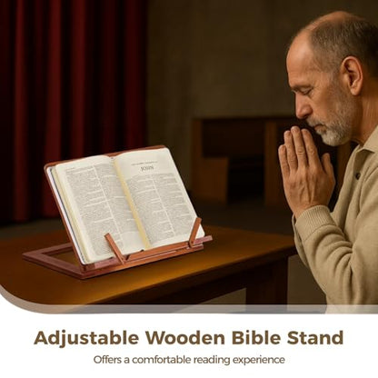 Adjustable Wooden Bible Stand, Foldable Reading Stand, Collapsible Book Holder, Cookbook Display Easel, Wood Missal Stand for Tablets, Music Scores, Laptops