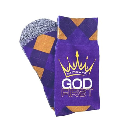 Men's – Christian Crew Socks for Men with Scripture | Moisture-Wicking | Easter Gift Idea - color: God First (Matthew 6:33)