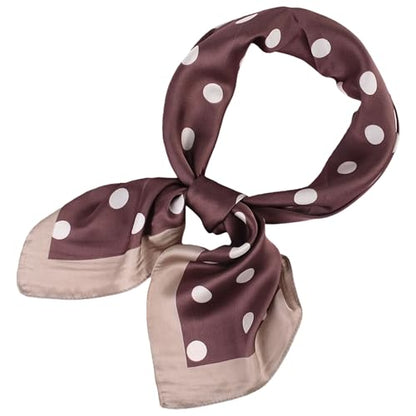 Head Scarf for Women Like Silk Satin Hair Scarves Polka Dot Printed Square Neck Handbags Scarf Bandanas 27.5 Inches - color: Coffee