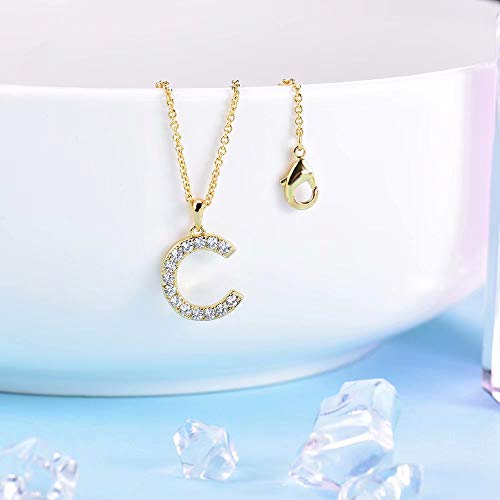 Tarsus Initial Cubic Zirconia Necklace Jewelry Gifts for Women Adjustable Chain 18" + 2" - style: Gold-C-Diamond style