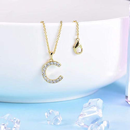 Tarsus Initial Cubic Zirconia Necklace Jewelry Gifts for Women Adjustable Chain 18" + 2" - style: Gold-C-Diamond style