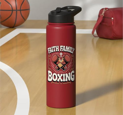 Faith Family Boxing Boxer Fighter Combat Sport Stainless Steel Insulated Water Bottle - color: Red