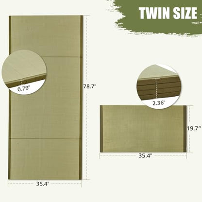 HAGiHARA Japanese Tatami Mat,Rush Grass Portable Folding Mat,Futon Mattress Traditional Floor for Meditation,Yoga,Sleeping or Summer Use,35.4"x78.7"x0.8" - size: Twin