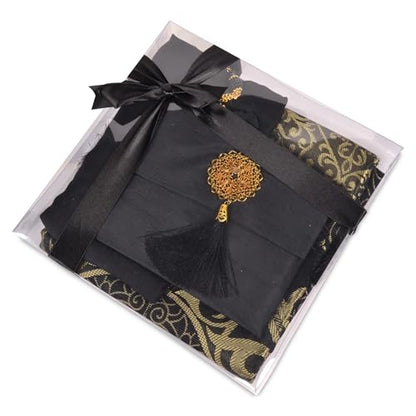 BABY SHOWER CHOCOLATE Prayer Rug Islamic Gift Set, Velvet Prayer Mat, Prayer Beads, Scarf and Yaseen Book, Perfect Family and Muslim Eid Gifts (Black) - color: Black