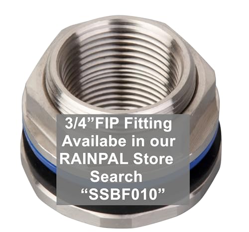 SSBF020 Stainless Steel 304 Bulkhead Tank Fitting (Double Female 1/2” NPT/FIP and Male 3/4" MHT Garden Hose Threaded, w/Step Gasket) (1)