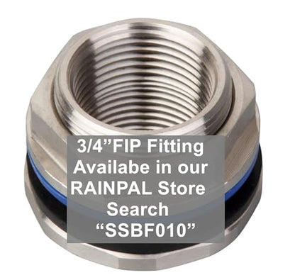 SSBF020 Stainless Steel 304 Bulkhead Tank Fitting (Double Female 1/2” NPT/FIP and Male 3/4" MHT Garden Hose Threaded, w/Step Gasket) (1)