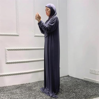 Hooded Muslim Hijab Dress For Women Full Cover Prayer Garment Long Ramadan Modest Maxi Gown - color: White