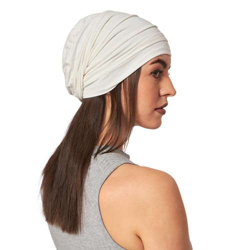 Chemo Silky Soft Slouchy Snood Bamboo Cap Beanie for Women Cancer Hair Loss Turban Hat Chemo Headwear Women - color: Ss200white