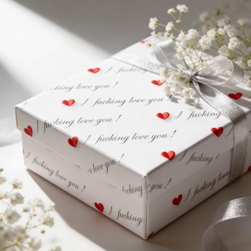 Cuitpan Funny Valentine's Day Wrapping Paper - I Fucking Love You Design for Anniversary,Wedding, Birthday, Party - 20 x 29 Inches, 6 Folded Sheets,Easy to Store - color: White-Valentine’s Day