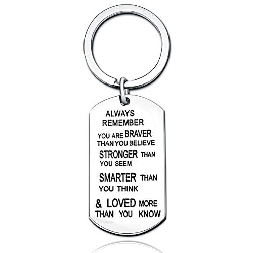 lauhonmin Stainless Steel Key Chain Ring You Are Braver Stronger Smarter Than You Think Pendant Family Friend Gift (Stainless Steel) - color: Stainless Steel