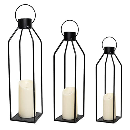 HPC Decor 55.9cm(22인치) 48.3cm(19인치) 48.6cm(16인치) 랜턴 장식, 깜박이는 타이머 캔들 포함 - 톨 라지 블랙 메탈 캔들 랜턴 3개 세트 - 실내, 실외, 탁상, 현관을 위한 현대적인 농가 장식 (유리 없음) - size: 22inch,19inch and 16inch（Black）
