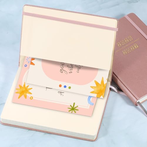2026-2027 Planner - Academic Planner 2026-2027, 26-27 Planner Weekly and Monthly, 5.75" x 8.25", Jul. 2026 - Jun. 2027, Saffiano Leather with Thick Paper, Hardcover, Pen Holder, Back Pocket with Notes Pages - Rose Gold - color: Pink 2