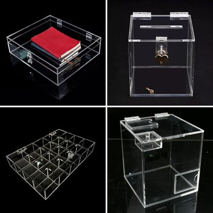 15 Pcs Acrylic Hinges and Self-Adhesive Latch Buckles Kit,Transparent Plastic Adhesive Hinge for Aquarium Lid,Crafts Display Stand, DIY Clear Container,Acrylic Box,Cabinets,No-Drill Installation