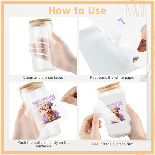 Highland Cow UV DTF Cup Wraps - 20 Sheet Cute Highland Cow UV DTF Transfer Stickers, Cartoon UVDTF Cup Wraps for Glass, Waterproof Transfer Sticker, DIY Crafts - color: Cow175