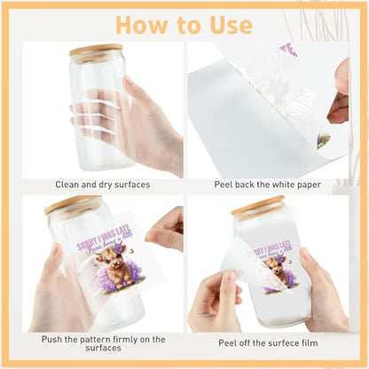 Highland Cow UV DTF Cup Wraps - 20 Sheet Cute Highland Cow UV DTF Transfer Stickers, Cartoon UVDTF Cup Wraps for Glass, Waterproof Transfer Sticker, DIY Crafts - color: Cow175