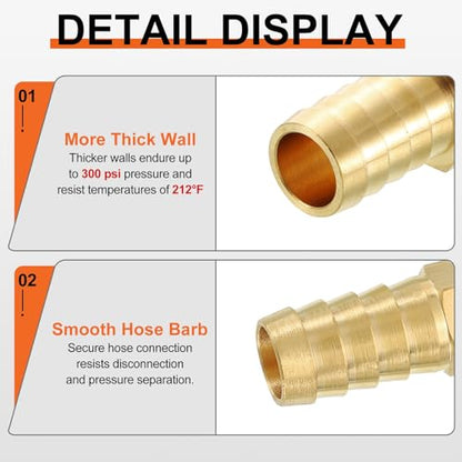2 Pack Brass Hose Barb Adapter, 3/16" Barb for Industrial, Automotive, Fluid Transfer, Home Gardening, and Water Treatment - size: 3/16" Barb To 3/16"