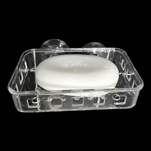 2 Pack Suction Cup Soap Dish Holder Soap Case Clear Acrylic Plastic Wall Mounted Shower Soap Holder Bathroom Kitchen Accessory Securely Holds Bar Soap, Sponge, and Toiletries