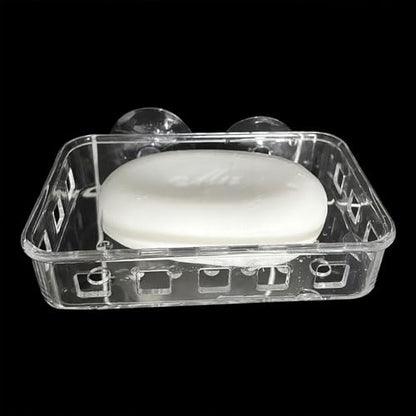 2 Pack Suction Cup Soap Dish Holder Soap Case Clear Acrylic Plastic Wall Mounted Shower Soap Holder Bathroom Kitchen Accessory Securely Holds Bar Soap, Sponge, and Toiletries