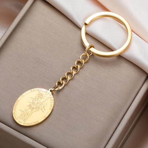 Dreamtimes St. Sebastian Medal Keychain for Men Women Stainless Steel Religious Saint Patron of Athletes Catholic Keychain - style: Basketball-g