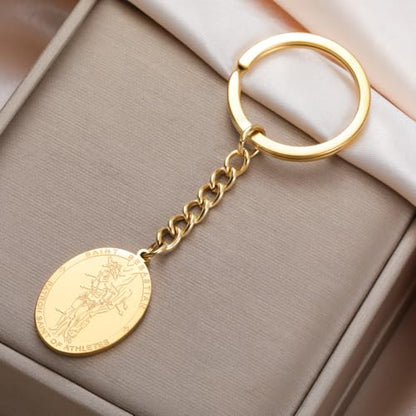 Dreamtimes St. Sebastian Medal Keychain for Men Women Stainless Steel Religious Saint Patron of Athletes Catholic Keychain - style: Hockey-g