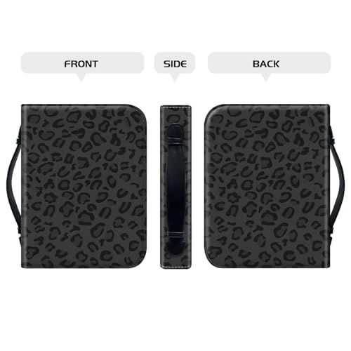 PU Leather Bible Cover with Handle & Pockets, Large Capacity Bible Case, Water-Resistant Scripture Organizer Bag with Bonus Card Holder, Christian Gift for Women & Men, Black Leopard Print - color: Black Leopard Print