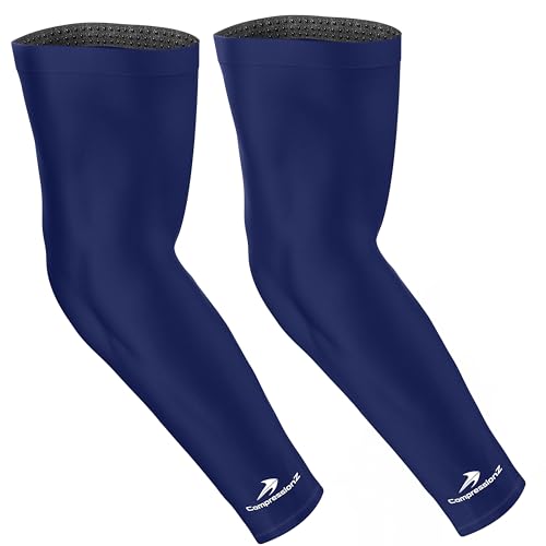 CompressionZ Compression Arm Sleeves for Men & Women| Cooling UV Sun Protection Elbow Pain Relief for All Sports and Recovery - color: Navy: Pair, size: Small