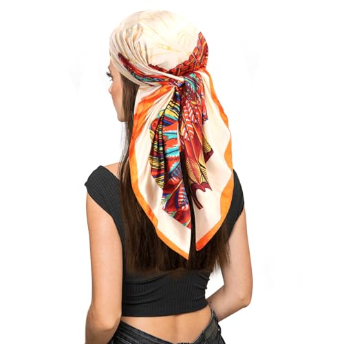 vimate 35" Square Silk Like Head Scarf - Women's Fashion Satin Scarf Bandana for Hair Wrapping at Night. - color: H4#. Style--138-2 Pack