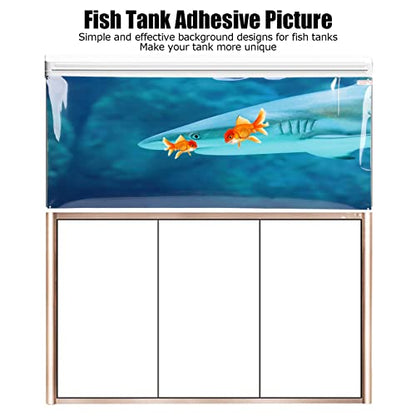 Aquarium Background Paper PVC Self Adhesive Clear 3D Fish Tank Poster, Fade Underwater Scene Decoration Sticker with Realistic Sea Animal Pattern for Glass (91 * 50CM) - size: 91*50CM