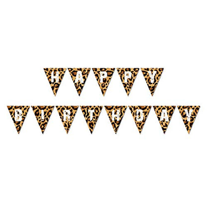 Leopard Print Pennant Banner, Animal Print Theme Party Supplies for Boys Girls Kids Home Classroom Baby Showers Birthday Parties, Leopard Color, 2" x 5" Rectangular Banner - color: Leopard Print