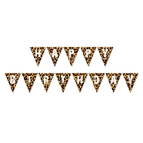 Leopard Print Pennant Banner, Animal Print Theme Party Supplies for Boys Girls Kids Home Classroom Baby Showers Birthday Parties, Leopard Color, 2" x 5" Rectangular Banner - color: Leopard Print