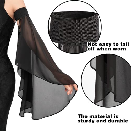 DAZCOS Victorian Long Tulle Sleeves for Women Chiffon Detachable Gloves for Wedding Dress Halloween Party Pageant - color: Black-02