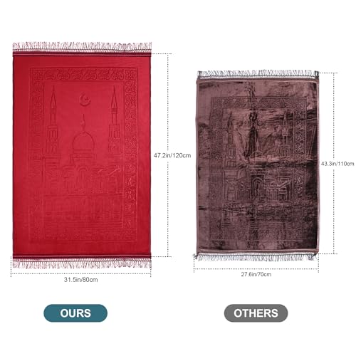 Z&Z living Space Muslim Prayer mat Extra Soft and Thick Padded Rug for Eid Travel Ramadan Islamic Gift and Great for Knees and Forehead - color: Red