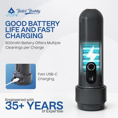 BIDET BUDDY® GoFlow Portable Bidet for Travel - 180ml Bottle with Two Power Modes, Nozzle Wand, IPX6 Waterproof, USB C Charging, 800mAh Rechargeable Battery, Medium Pressure - style: 180ML