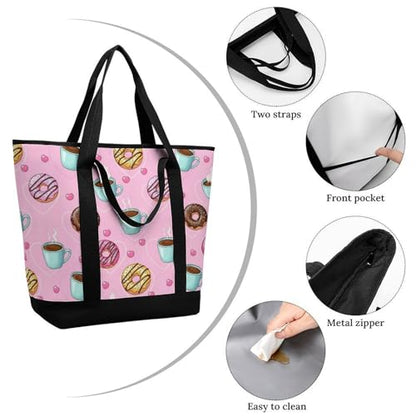 SWEET TANG Soft Cooler Bag, Large Reusable Insulated Grocery Bag with Zipper Top, Travel Tote for Hot or Cold Food (Coffee Donuts Pink) - color: Pattern 85