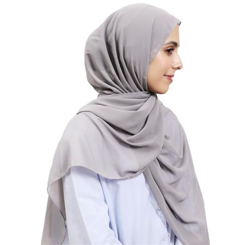 Instant Chiffon Hijab Set 3-in-1 Hijabs Scarf with Built-in Magnets and Undercap Head Wraps with Modal Cap - color: Light Gray 17#