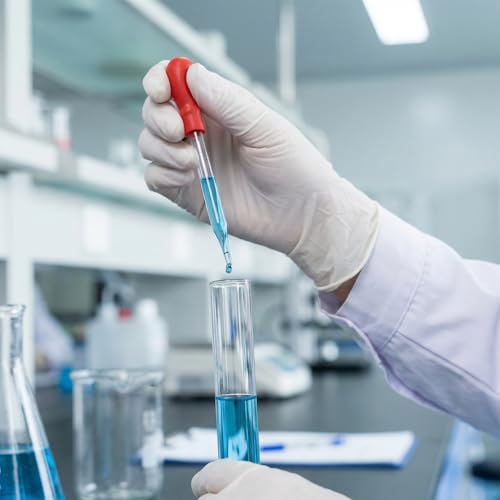 QWORK Thick Glass Graduated Cylinder 5ml Measuring Cylinder, with Plastic Base and Bumper Guards 3.3 Borosilicate Glass Lab Cylinder for Liquid Measurement with Glass Dropper