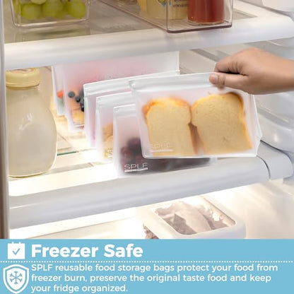 SPLF 8 Pack Dishwasher Safe Reusable Storage Bags (4 Half Gallon Freezer Bags, 4 Quart Sandwich Snack Bags), BPA FREE Stand Up Extra Thick Leakproof Silicone and Plastic Free Zipper Lunch Food Bags | 4 Half Gallon Freezer Bags, 4 Quart Sandwich Snack Bags