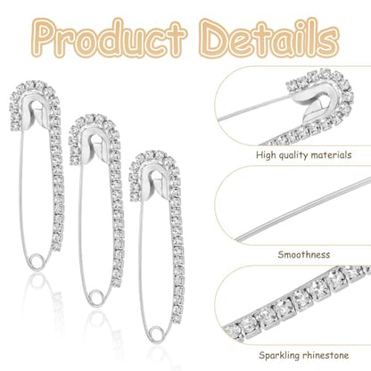 12 Pcs Rhinestone Pins, Safety Pin Brooch Sweater Shawl Pins for Skirts, Sweaters, Scarves, Lapel Hats, Suit Jackets, Accessories - color: 12 Pcs Silver