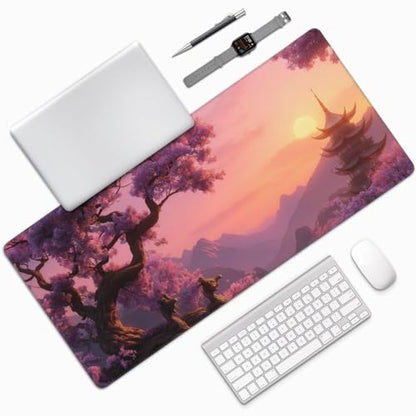 XXL Gaming Mouse Pad 35.4x15.7 Inch, Large Extended Desk Mat | Cherry Blossom Design, Non-Slip Rubber Base, Water-Resistant Surface and Stitched Edges for Gaming, Office & Home - color: Cherry Blossom