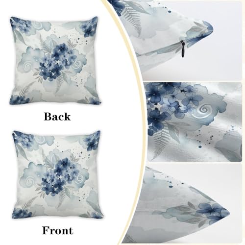 Watercolor Blue Floral Throw Pillow Covers 18x18 in Blue Hydrangea Pillow Covers Set of 2 Abstract Ink Splash Pillows Cover Elegant Botanical Flower Pillows Cover Art Natural pillowcover - color: Ink Blue Flowers