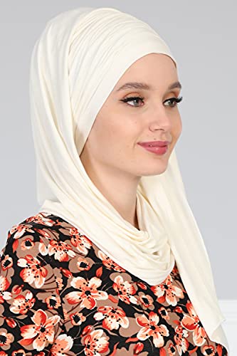 Aisha's Design Instant Hijab Scarves for Women, 95% Cotton Pretied Bonnet Turban Easy to Wear Cotton Headscarf - color: Cream