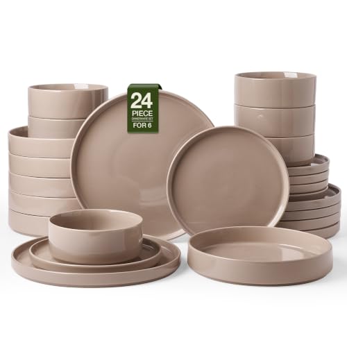 Famiware Nebula 24-Piece Dinnerware Set with Pasta Bowls, Cinnamon Brown - color: Cinnamon Brown, size: Service for 6 (Include Pasta Bowls)