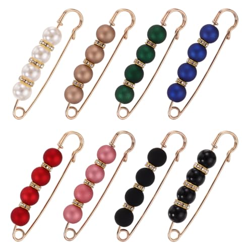 MECCANIXITY Pearl Brooch Pins Decorative Sweater Safety Pin Brooch - color: Bright Red/Green/Pink/Black/Brown/Blue/White/Black, size: 2.95"