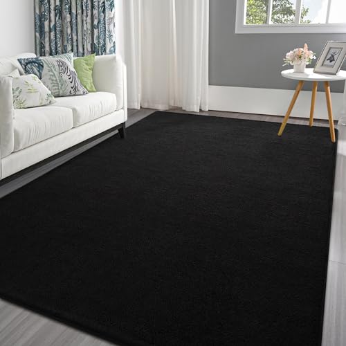 Pettop 4x6 ft Black Area Rugs for Bedroom Living Room, Washable Memory Foam Indoor Carpet, Modern Aesthetic Minimalist Non Slip Soft Comfy Carpet for Boys Girls Dorm Home Decor - color: Black, size: 4' X 6' (Rectangular)